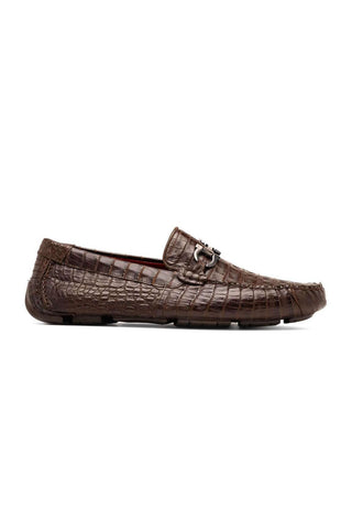 Marco Di Milano Parma Brown Exotic Crocodile Moccasin Driver Horsebit Loafers (MDM1187)-AmbrogioShoes