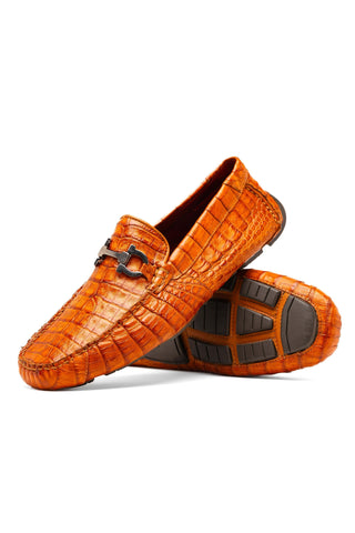 Marco Di Milano Parma Exotic Brandy Crocodile Moccasin Driver Horsebit Loafers (MDM1187)-AmbrogioShoes