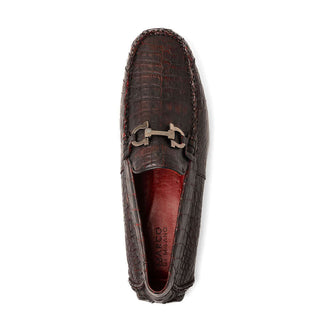 Marco Di Milano Parma Men's Shoes Black Cherry Exotic Crocodile Moccasin Driver Horsebit Loafers (MDM1187)-AmbrogioShoes