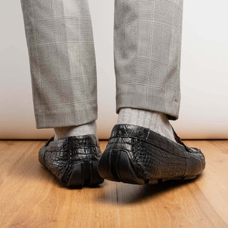 Marco Di Milano Parma Men's Shoes Black Exotic Crocodile Moccasin Driver Horsebit Loafers (MDM1187)-AmbrogioShoes