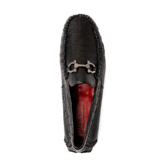 Marco Di Milano Parma Men's Shoes Black Exotic Crocodile Moccasin Driver Horsebit Loafers (MDM1187)-AmbrogioShoes