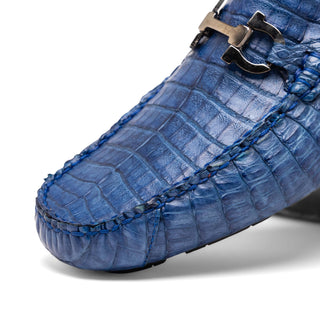 Marco Di Milano Parma Men's Shoes Blue Jeans Exotic Crocodile Moccasin Driver Horsebit Loafers (MDM1187)-AmbrogioShoes