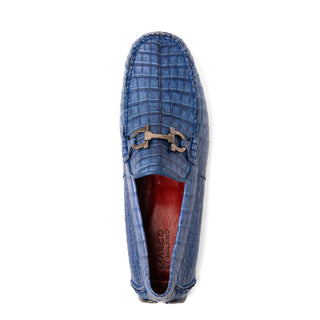 Marco Di Milano Parma Men's Shoes Blue Jeans Exotic Crocodile Moccasin Driver Horsebit Loafers (MDM1187)-AmbrogioShoes