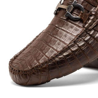 Marco Di Milano Parma Men's Shoes Brown Exotic Crocodile Moccasin Driver Horsebit Loafers (MDM1187)-AmbrogioShoes