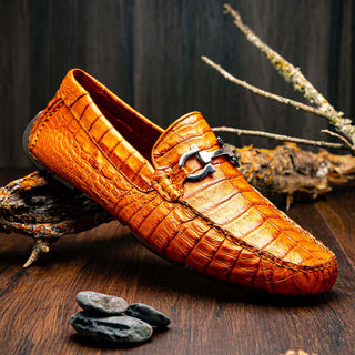 Marco Di Milano Parma Men's Shoes Exotic Brandy Crocodile Moccasin Driver Horsebit Loafers (MDM1187)-AmbrogioShoes