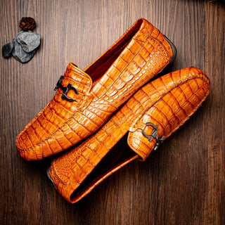 Marco Di Milano Parma Men's Shoes Exotic Brandy Crocodile Moccasin Driver Horsebit Loafers (MDM1187)-AmbrogioShoes