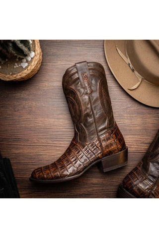 Marco Di Milano Phoenix Aged Brown Exotic Crocodile Skin Cowboy Boot (MDM1232)-AmbrogioShoes