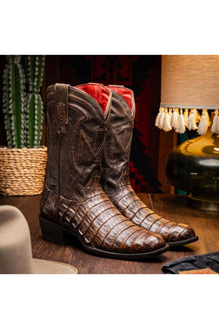 Marco Di Milano Phoenix Aged Brown Exotic Crocodile Skin Cowboy Boot (MDM1232)-AmbrogioShoes