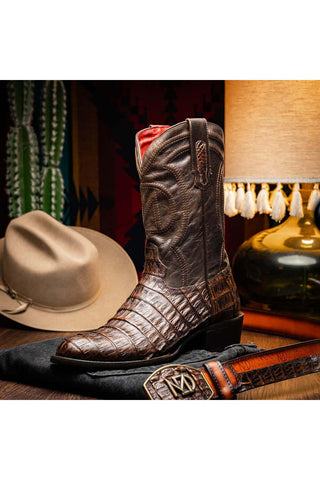 Marco Di Milano Phoenix Aged Brown Exotic Crocodile Skin Cowboy Boot (MDM1232)-AmbrogioShoes
