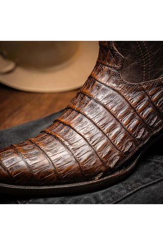 Marco Di Milano Phoenix Aged Brown Exotic Crocodile Skin Cowboy Boot (MDM1232)-AmbrogioShoes