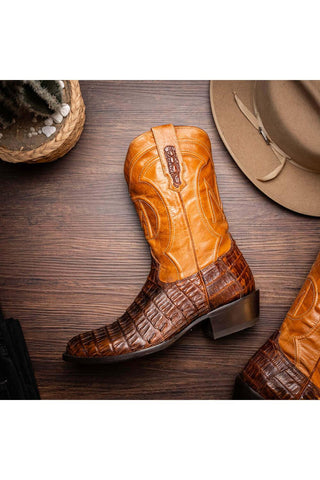 Marco Di Milano Phoenix Aged Maple Exotic Crocodile Skin Cowboy Boot (MDM1236)-AmbrogioShoes