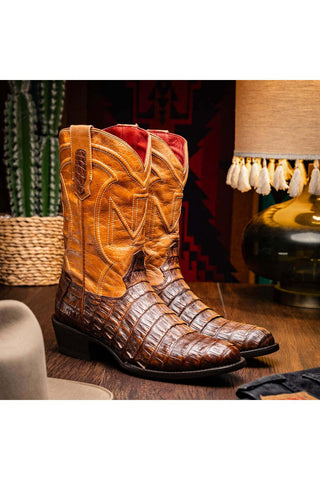 Marco Di Milano Phoenix Aged Maple Exotic Crocodile Skin Cowboy Boot (MDM1236)-AmbrogioShoes