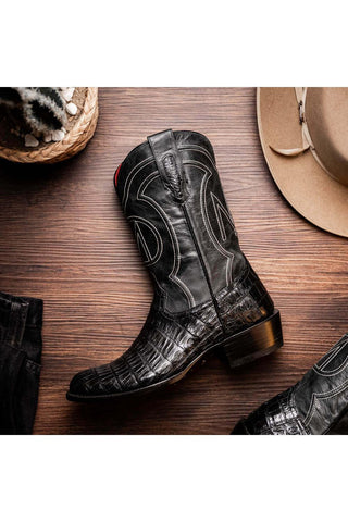 Marco Di Milano Phoenix Black Exotic Crocodile Skin Cowboy Boot (MDM1237)-AmbrogioShoes