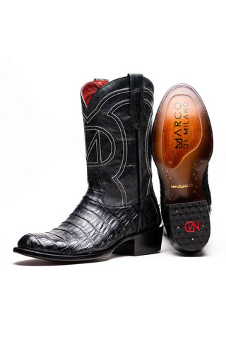 Marco Di Milano Phoenix Black Exotic Crocodile Skin Cowboy Boot (MDM1237)-AmbrogioShoes