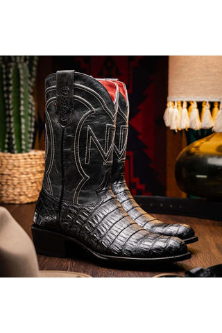 Marco Di Milano Phoenix Black Exotic Crocodile Skin Cowboy Boot (MDM1237)-AmbrogioShoes
