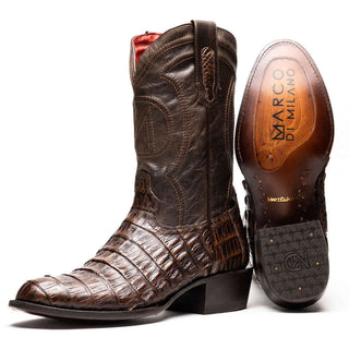 Marco Di Milano Phoenix Men's Shoes Aged Brown Exotic Crocodile Skin Cowboy Boot (MDM1232)-AmbrogioShoes