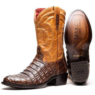 Marco Di Milano Phoenix Men's Shoes Aged Maple Exotic Crocodile Skin Cowboy Boot (MDM1236)-AmbrogioShoes