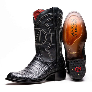 Marco Di Milano Phoenix Men's Shoes Black Exotic Crocodile Skin Cowboy Boot (MDM1237)-AmbrogioShoes