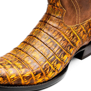 Marco Di Milano Phoenix Men's Shoes Mustard Brown Exotic Crocodile Skin Cowboy Boot (MDM1234)-AmbrogioShoes