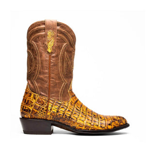 Marco Di Milano Phoenix Men's Shoes Mustard Brown Exotic Crocodile Skin Cowboy Boot (MDM1234)-AmbrogioShoes