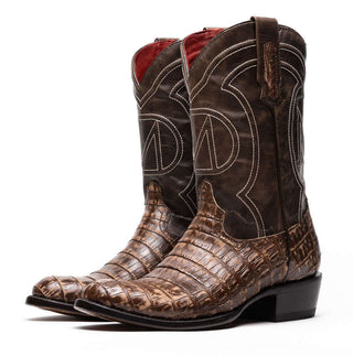 Marco Di Milano Phoenix Men's Shoes Stone Brown Exotic Crocodile Skin Cowboy Boot (MDM1231)-AmbrogioShoes
