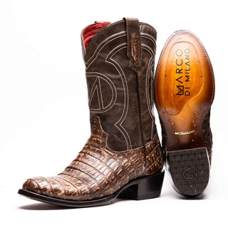 Marco Di Milano Phoenix Men's Shoes Stone Brown Exotic Crocodile Skin Cowboy Boot (MDM1231)-AmbrogioShoes