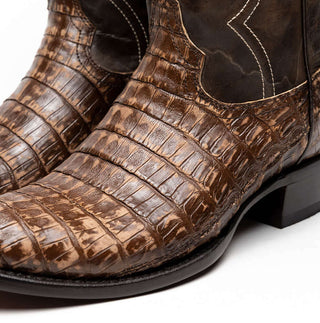 Marco Di Milano Phoenix Men's Shoes Stone Brown Exotic Crocodile Skin Cowboy Boot (MDM1231)-AmbrogioShoes