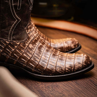 Marco Di Milano Phoenix Men's Shoes Stone Brown Exotic Crocodile Skin Cowboy Boot (MDM1231)-AmbrogioShoes