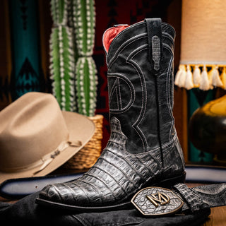 Marco Di Milano Phoenix Men's Shoes Stone Gray Exotic Crocodile Skin Cowboy Boot (MDM1235)-AmbrogioShoes