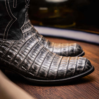 Marco Di Milano Phoenix Men's Shoes Stone Gray Exotic Crocodile Skin Cowboy Boot (MDM1235)-AmbrogioShoes