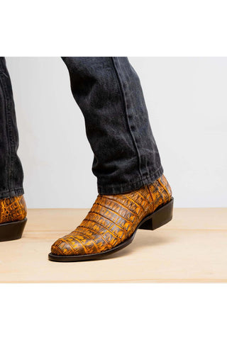 Marco Di Milano Phoenix Mustard Brown Exotic Crocodile Skin Cowboy Boot (MDM1234)-AmbrogioShoes