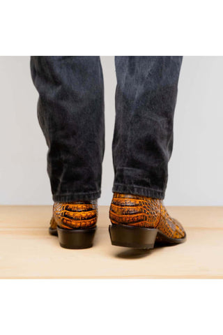 Marco Di Milano Phoenix Mustard Brown Exotic Crocodile Skin Cowboy Boot (MDM1234)-AmbrogioShoes