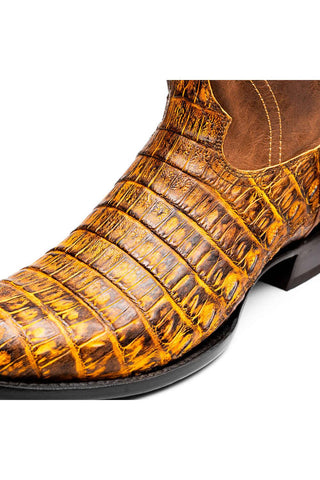 Marco Di Milano Phoenix Mustard Brown Exotic Crocodile Skin Cowboy Boot (MDM1234)-AmbrogioShoes