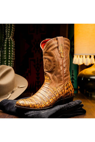 Marco Di Milano Phoenix Mustard Brown Exotic Crocodile Skin Cowboy Boot (MDM1234)-AmbrogioShoes