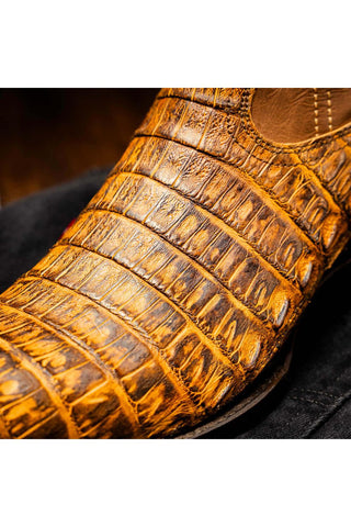 Marco Di Milano Phoenix Mustard Brown Exotic Crocodile Skin Cowboy Boot (MDM1234)-AmbrogioShoes