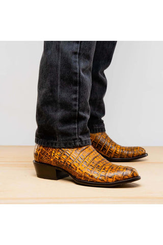Marco Di Milano Phoenix Mustard Brown Exotic Crocodile Skin Cowboy Boot (MDM1234)-AmbrogioShoes