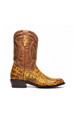 Marco Di Milano Phoenix Mustard Brown Exotic Crocodile Skin Cowboy Boot (MDM1234)-AmbrogioShoes