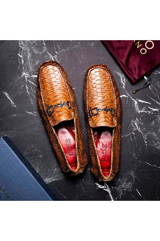Marco Di Milano Pia Cognac Exotic Python Skin Horse-Bit Loafer (MDM1240)-AmbrogioShoes