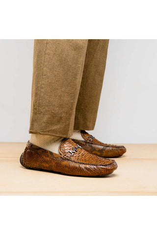 Marco Di Milano Pia Cognac Exotic Python Skin Horse-Bit Loafer (MDM1240)-AmbrogioShoes