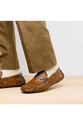 Marco Di Milano Pia Cognac Exotic Python Skin Horse-Bit Loafer (MDM1240)-AmbrogioShoes