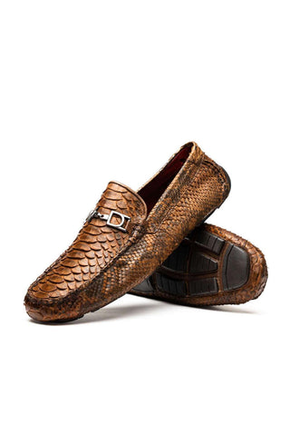 Marco Di Milano Pia Cognac Exotic Python Skin Horse-Bit Loafer (MDM1240)-AmbrogioShoes