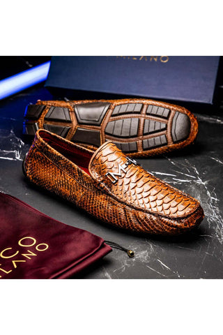 Marco Di Milano Pia Cognac Exotic Python Skin Horse-Bit Loafer (MDM1240)-AmbrogioShoes