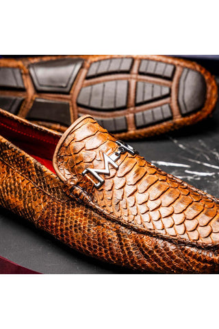 Marco Di Milano Pia Cognac Exotic Python Skin Horse-Bit Loafer (MDM1240)-AmbrogioShoes
