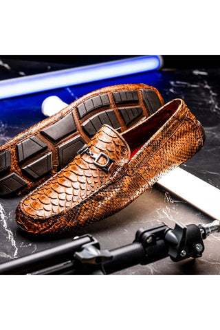 Marco Di Milano Pia Cognac Exotic Python Skin Horse-Bit Loafer (MDM1240)-AmbrogioShoes