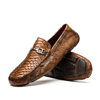 Marco Di Milano Pia Men's Shoes Cognac Exotic Python Skin Horse-Bit Loafer (MDM1240)-AmbrogioShoes