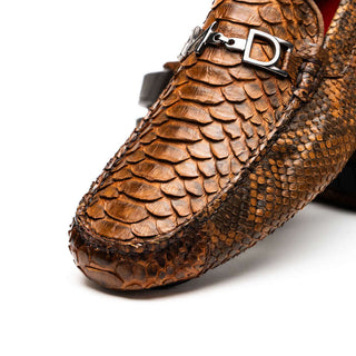 Marco Di Milano Pia Men's Shoes Cognac Exotic Python Skin Horse-Bit Loafer (MDM1240)-AmbrogioShoes