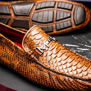 Marco Di Milano Pia Men's Shoes Cognac Exotic Python Skin Horse-Bit Loafer (MDM1240)-AmbrogioShoes