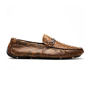 Marco Di Milano Pia Men's Shoes Cognac Exotic Python Skin Horse-Bit Loafer (MDM1240)-AmbrogioShoes