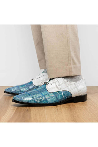 Marco Di Milano Pissa Aqua & White Genuine Caiman Crocodile / Lizard Patchwork Derby (MDM1209)-AmbrogioShoes