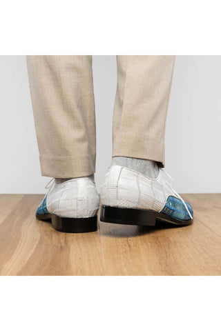 Marco Di Milano Pissa Aqua & White Genuine Caiman Crocodile / Lizard Patchwork Derby (MDM1209)-AmbrogioShoes